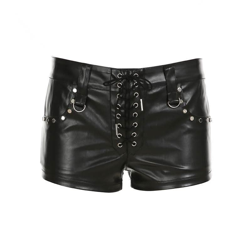 Edgy Faux Leather Lace-Up Hot Shorts | Y2K Baddie Style for Fall & Halloween