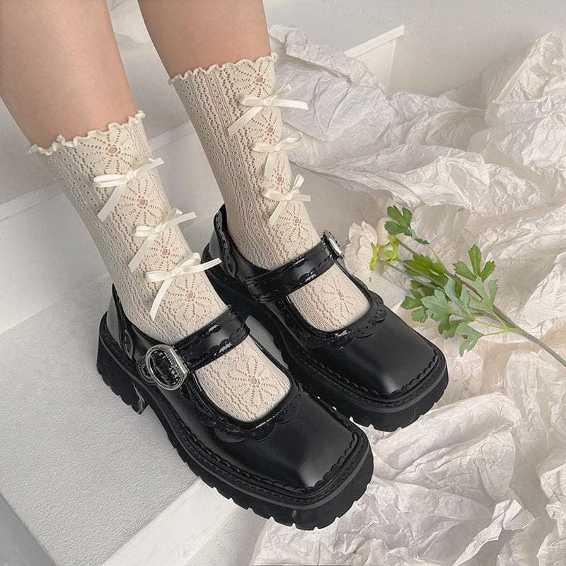 Coquette Charm: Bow Lace Ruffle Socks & Chunky Mary Jane Shoes - Fall 2025 Academia Style