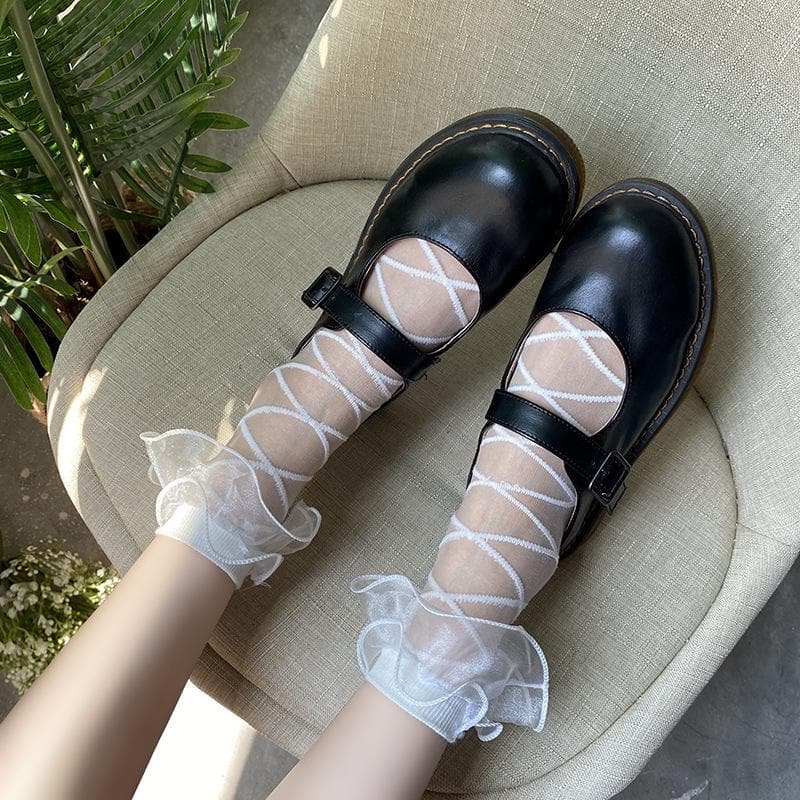 Lace-Up Look Ruffle Sheer Ankle Socks | Trendy Fall & Halloween Style