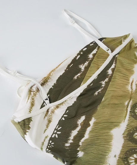 Autumn Meadow Chic: Olive Green Abstract Print Cami with Dainty Rose Appliqué