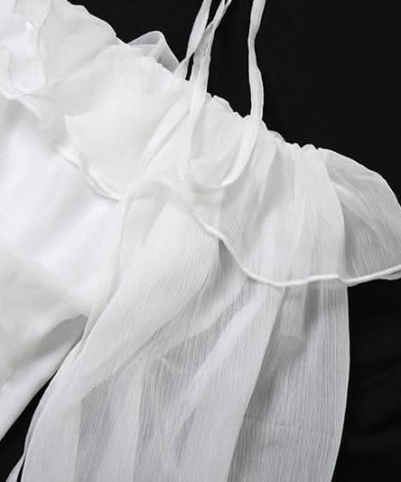 Enchanted Aura White Off-Shoulder Halter Mini Dress | Ruffle Chiffon Bow for Fall Parties & Chic Halloween