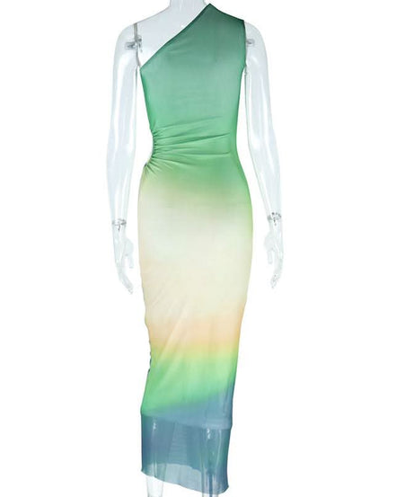 Mesmerizing Ombre One-Shoulder Cut-Out Maxi Dress - Elevate Your Fall & Holiday Style