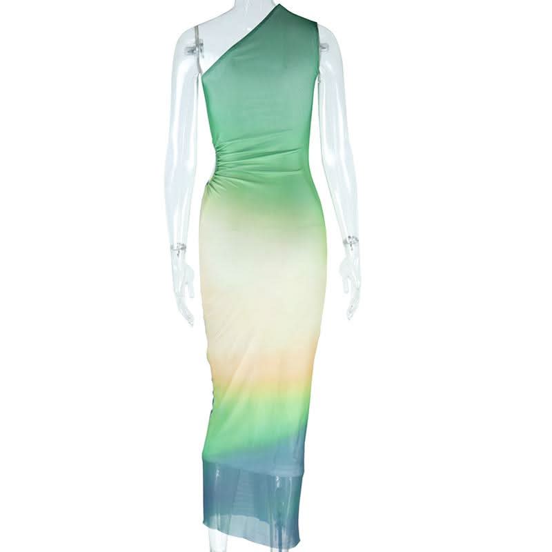 Mesmerizing Ombre One-Shoulder Cut-Out Maxi Dress - Elevate Your Fall & Holiday Style