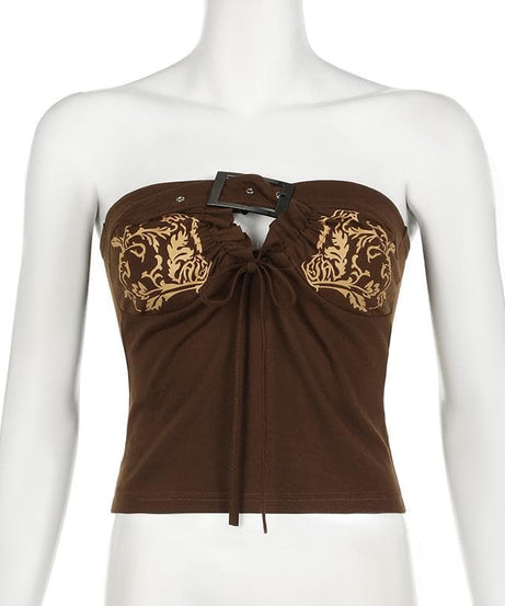 Chic Fall Baroque Buckle Tube Top | Vintage Inspired Print & Adjustable Tie