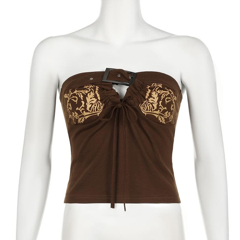 Chic Fall Baroque Buckle Tube Top | Vintage Inspired Print & Adjustable Tie