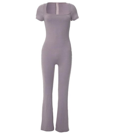 Effortless Fall Style: Women's Square Neck Short Sleeve Bootcut Jumpsuit – Dusty Mauve