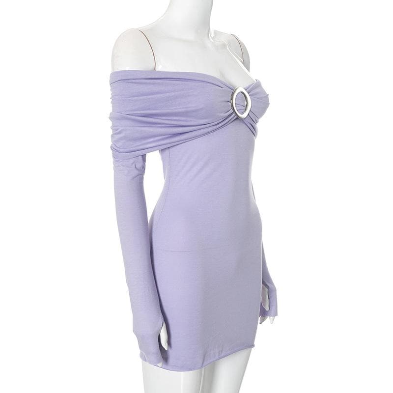 Sleek & Chic: Lavender Off-Shoulder Ruched Mini Dress with O-Ring | Fall Date Night & Party Perfect