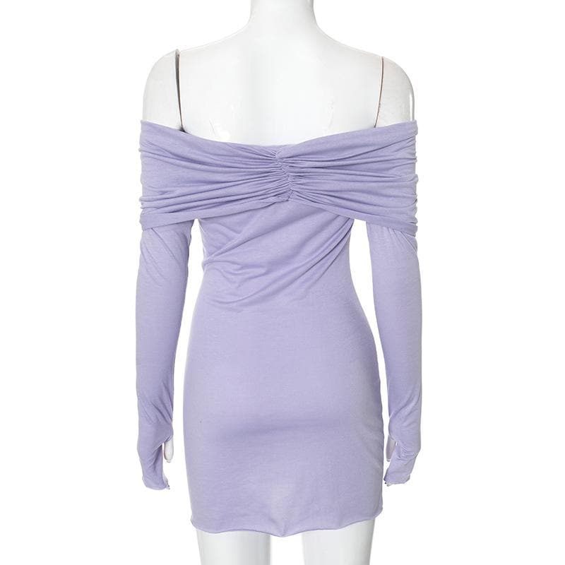 Sleek & Chic: Lavender Off-Shoulder Ruched Mini Dress with O-Ring | Fall Date Night & Party Perfect