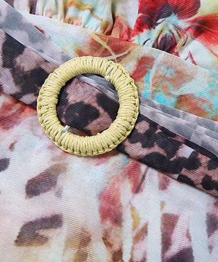 Daring Fall Floral & Leopard Halter Mini Dress - Deep V Mesh Party Style