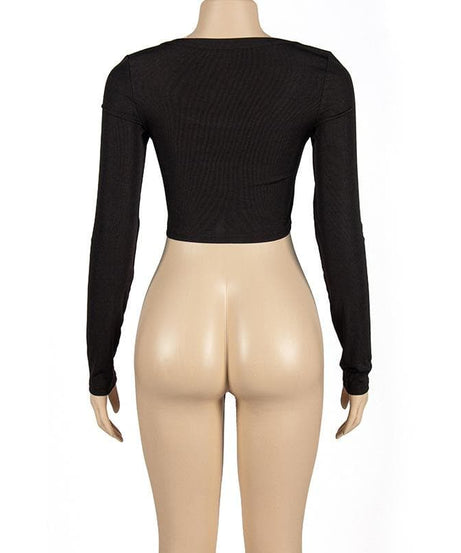 Chic Black Bustier Square Neck Long Sleeve Crop Top - Fall & Holiday Essential