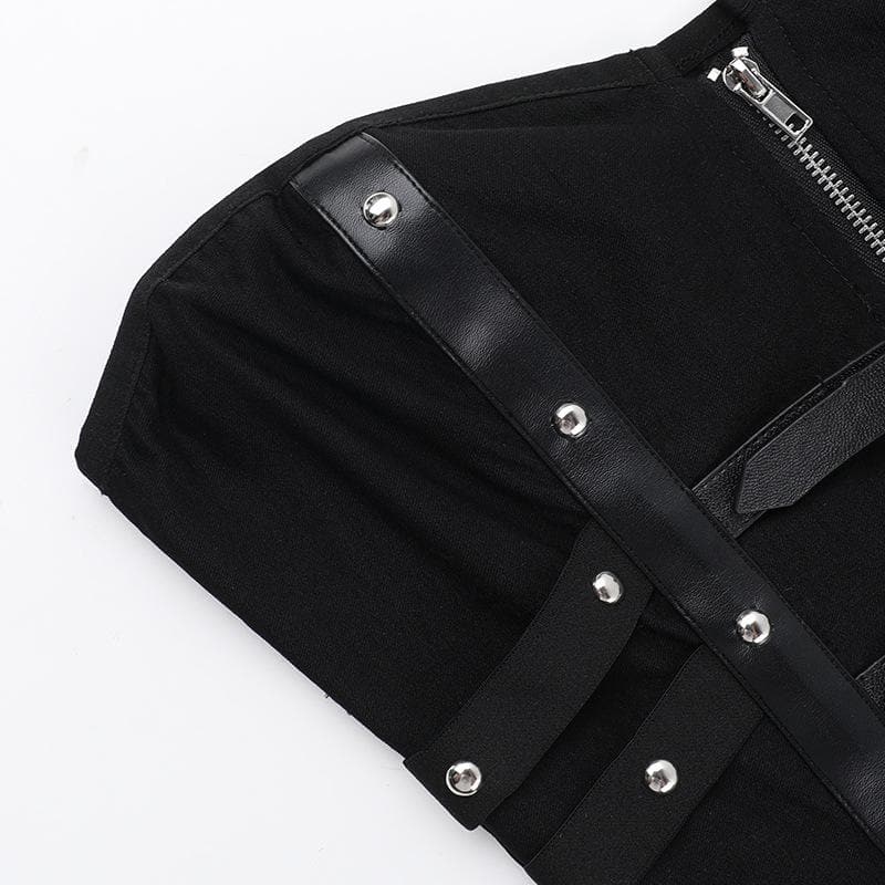 Rebel Chic Buckle & Zip Corset Top | Edgy Strapless Bustier for Fall & Halloween