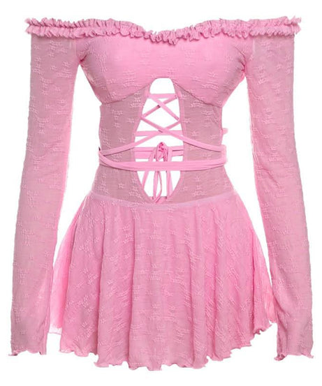 Sultry Black Lace Off-Shoulder Mini Dress | Corset-Tie Cut-Out | Fall Party & Halloween Ready