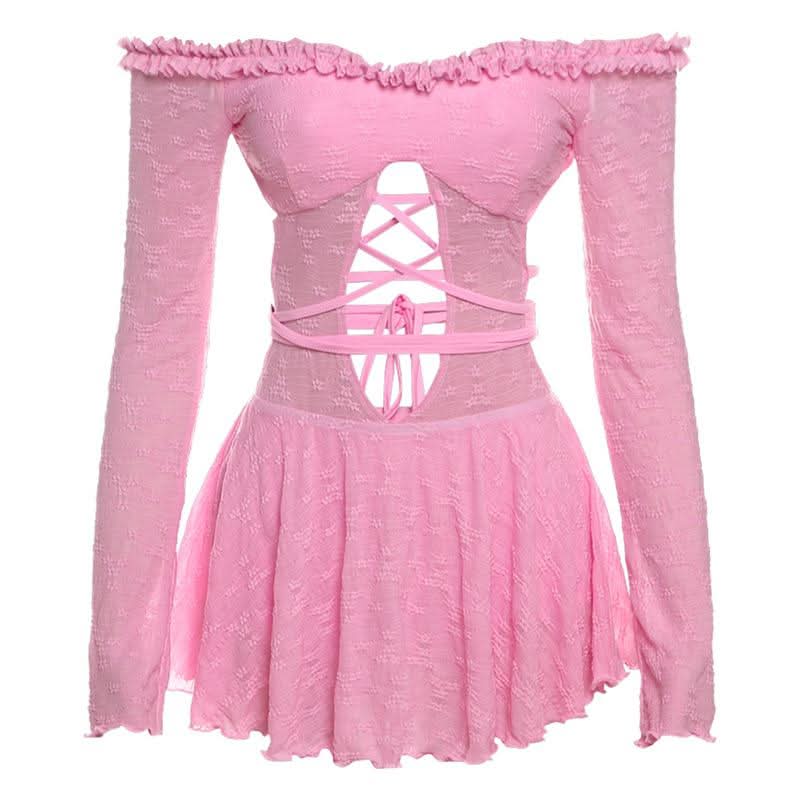 Sultry Black Lace Off-Shoulder Mini Dress | Corset-Tie Cut-Out | Fall Party & Halloween Ready