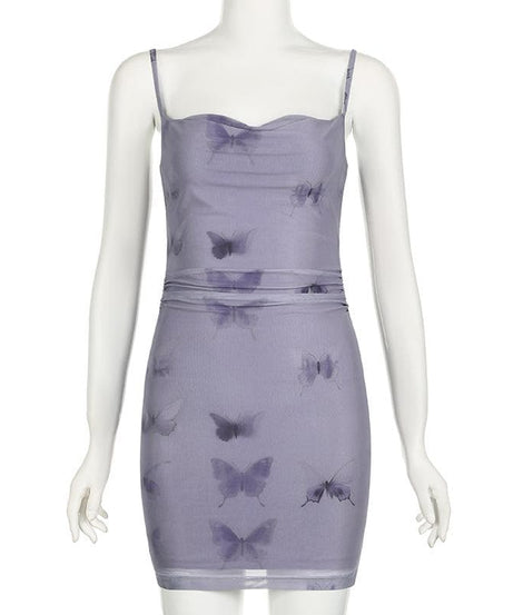 Trendy Butterfly Mesh Ruched Mini Dress - Your Fall Night Out Staple