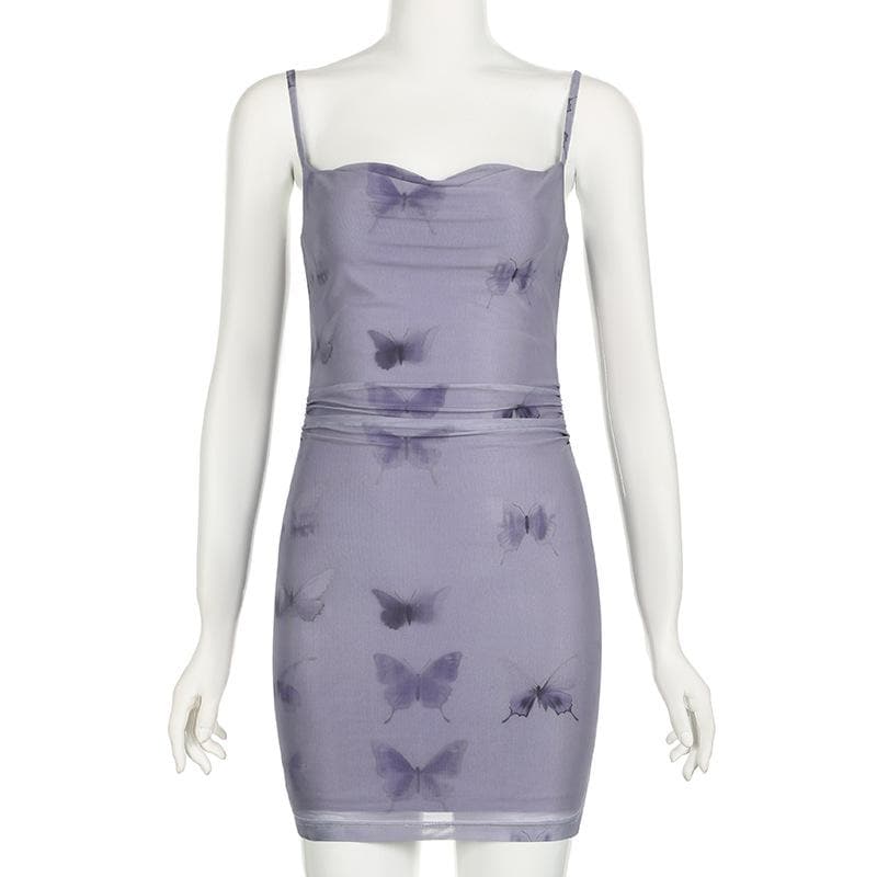 Trendy Butterfly Mesh Ruched Mini Dress - Your Fall Night Out Staple