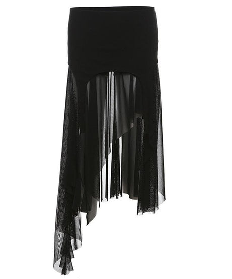 Bewitching Black Asymmetrical Mesh Midi Skirt - Edgy Fall & Halloween Essential