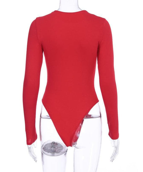Effortless Chic: Scarlet Red Long Sleeve Crewneck Bodysuit - Your Fall Wardrobe Essential