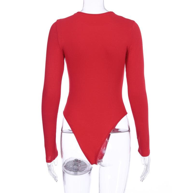 Effortless Chic: Scarlet Red Long Sleeve Crewneck Bodysuit - Your Fall Wardrobe Essential