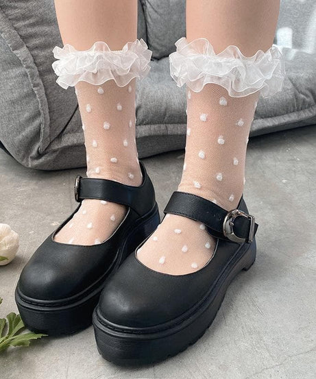 Chic Sheer Polka Dot Ruffle Ankle Socks - Vintage Charm for Fall & Halloween Outfits