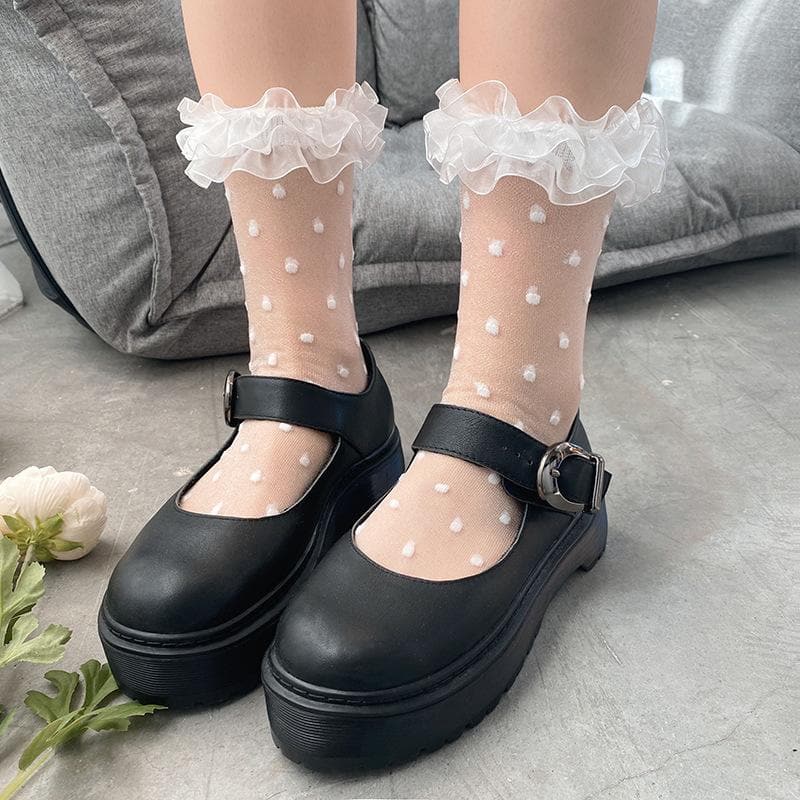 Chic Sheer Polka Dot Ruffle Ankle Socks - Vintage Charm for Fall & Halloween Outfits