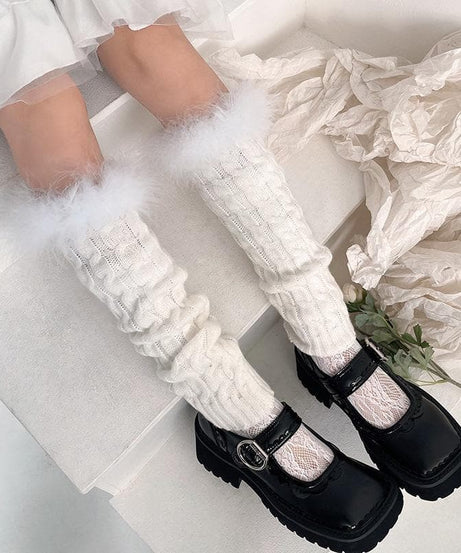 Cozy Fall Chic: Faux Fur Trim Cable Knit Leg Warmers - Y2K Style for Women
