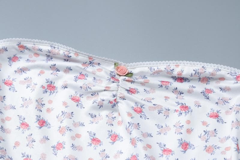 Pink Floral Strapless Sweetheart Mini Dress - Tiered Ruffle Vacation & Resort Chic