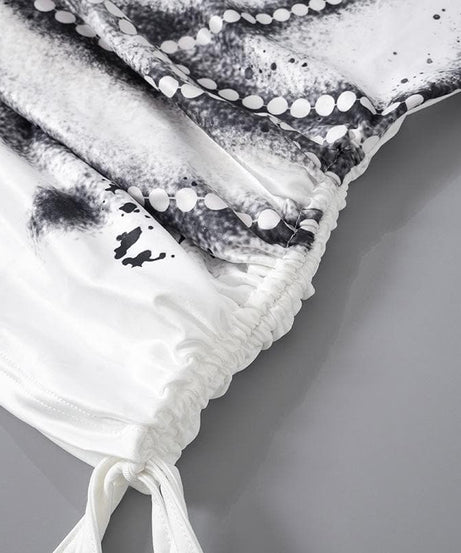 Dazzling Pearl Illusion Mesh Long Sleeve Top - Chic Drawstring Style for Fall & Holiday