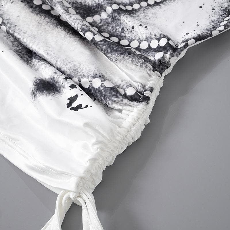 Dazzling Pearl Illusion Mesh Long Sleeve Top - Chic Drawstring Style for Fall & Holiday