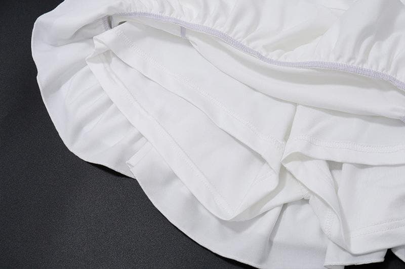 Flirty Coquette White Ruffle Cami & Pink Ribbon Ruched Mini Skirt Set