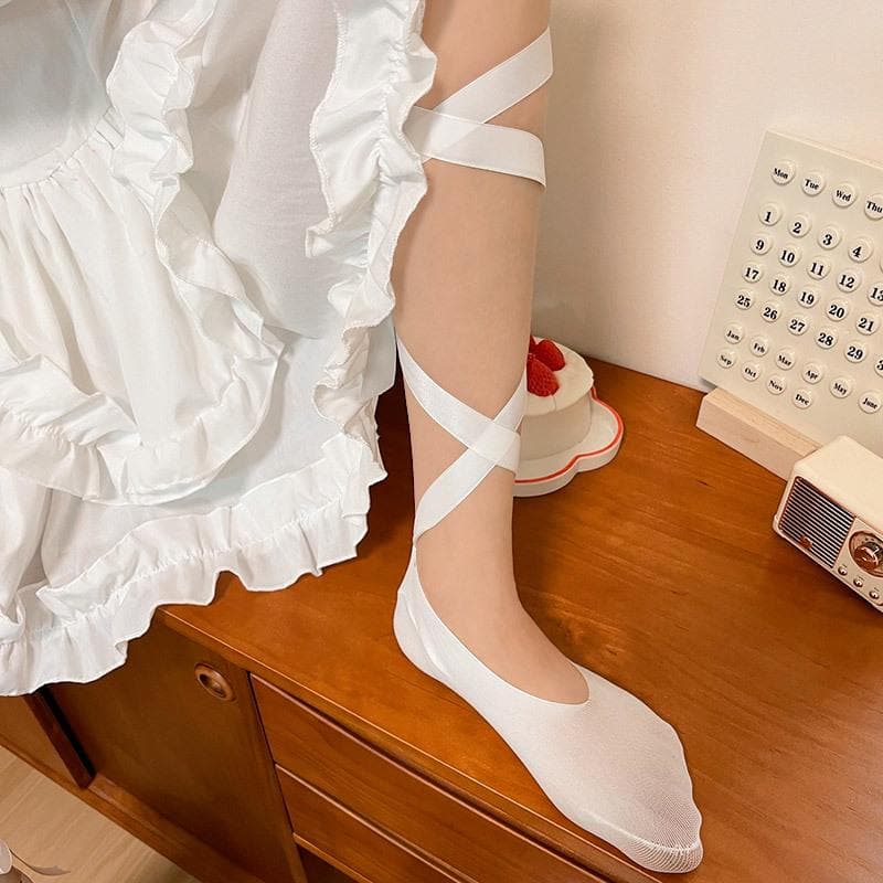 Whimsical Balletcore Ribbon Tie Socks - Elegant Satin Leg Wraps for Fall & Halloween