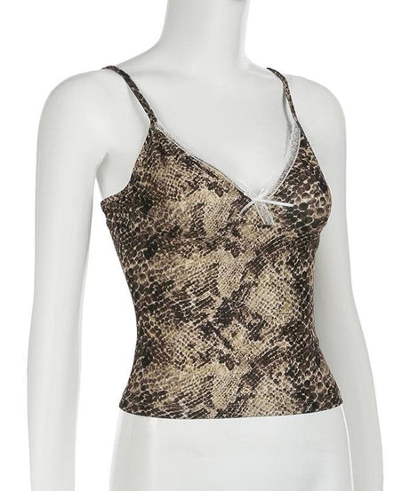 Wildly Chic: Snakeskin Print Lace Trim Cami with Bow | Fall & Beyond