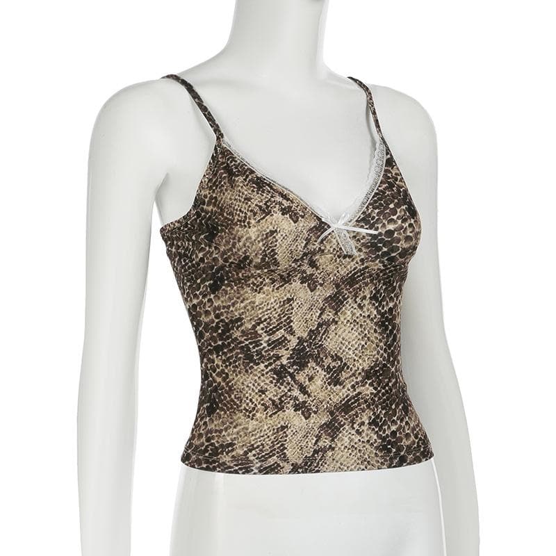 Wildly Chic: Snakeskin Print Lace Trim Cami with Bow | Fall & Beyond