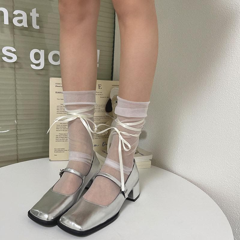 Elegant Sheer Ribbon Wrap Socks - Your Must-Have for Fall & Holiday Style