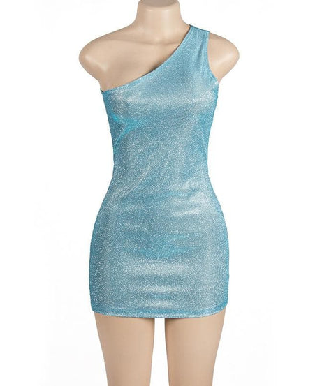Dazzling Sky Blue Glitter One-Shoulder Bodycon Mini Dress - Fall & Holiday Party Ready