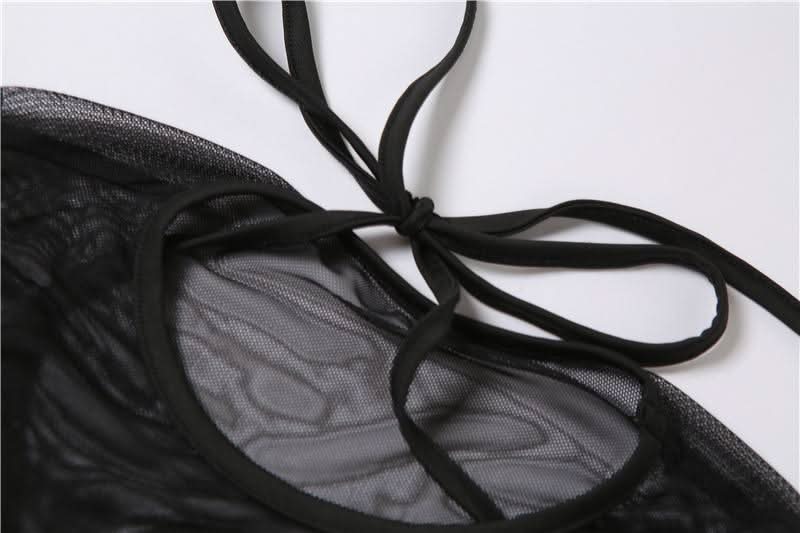 Sultry Sheer Mesh Halter Crop Top & High-Waist Leggings Set – Your Ultimate Halloween, Club & Festival Look