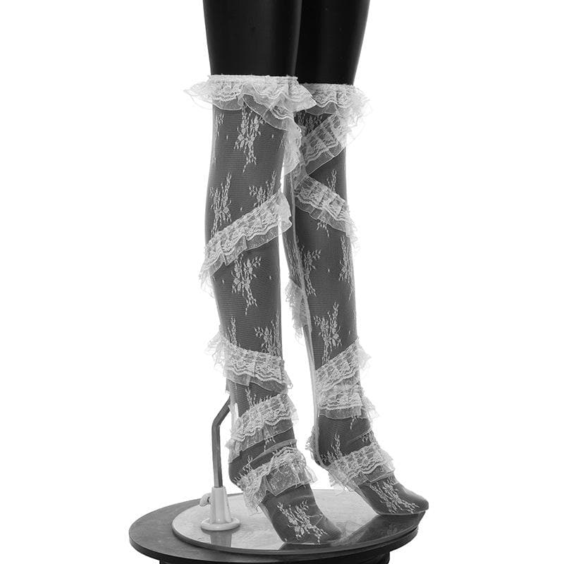 Spellbinding Gothic Lace Ruffle Thigh-High Stockings - Halloween & Dark Romance Essential