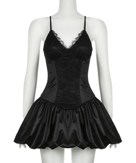Alluring Black Lace & Satin Mini Dress - Your Perfect Halloween Party & Fall Night Out Look