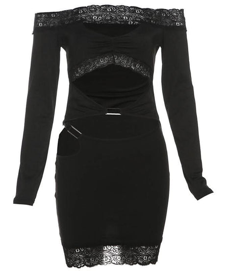 Slay the Night: Black Lace Off-Shoulder Cutout Mini Dress - Fall & Party Ready!