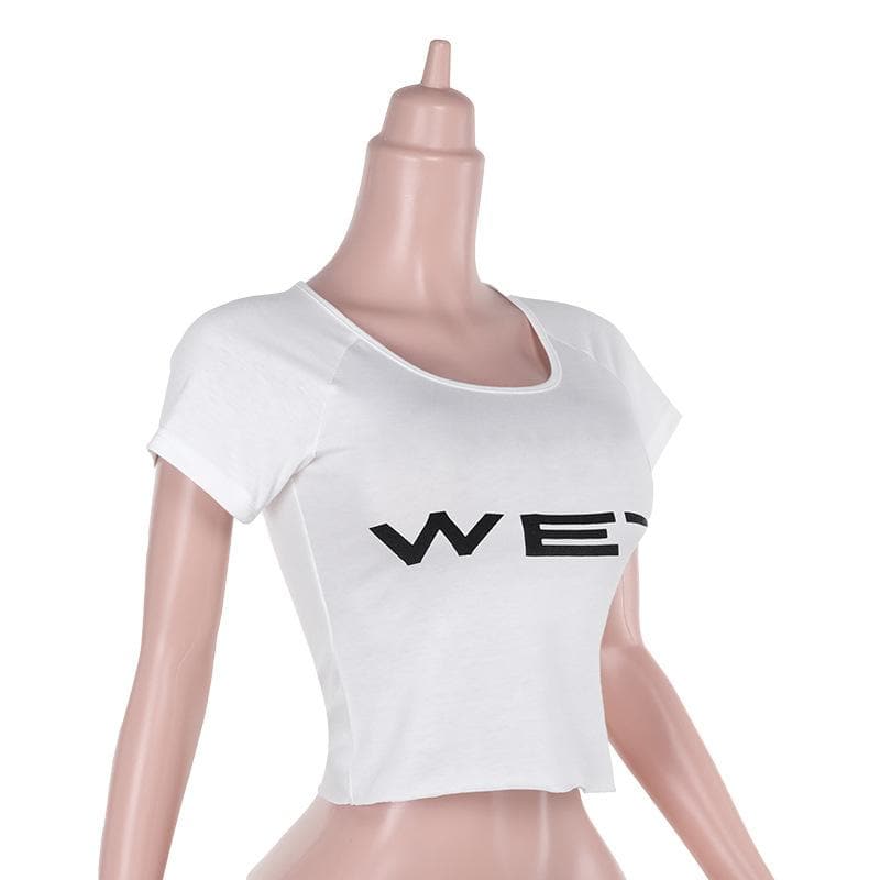 "WET" Statement Crop Top | Y2K Scoop Neck Raglan Tee for Fall & Halloween