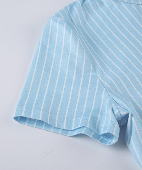 Effortless Chic: Women's Blue & White Striped Button-Down Top - Fall Transitional Style