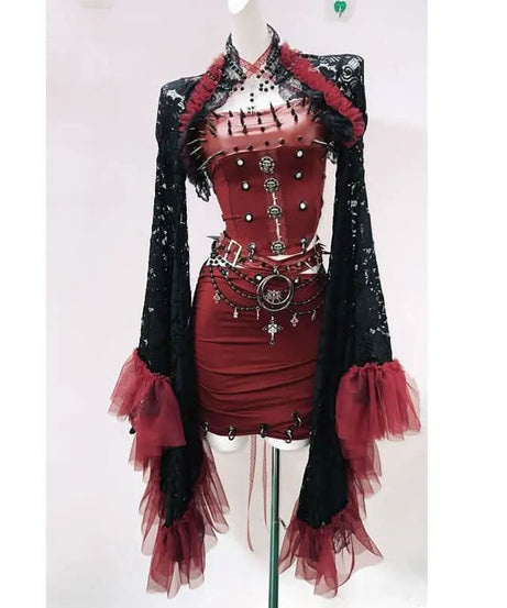 Rebel Rose Goth-Glam Corset Mini Dress & Lace Shrug Set - Your Ultimate Halloween & Fall Party Statement