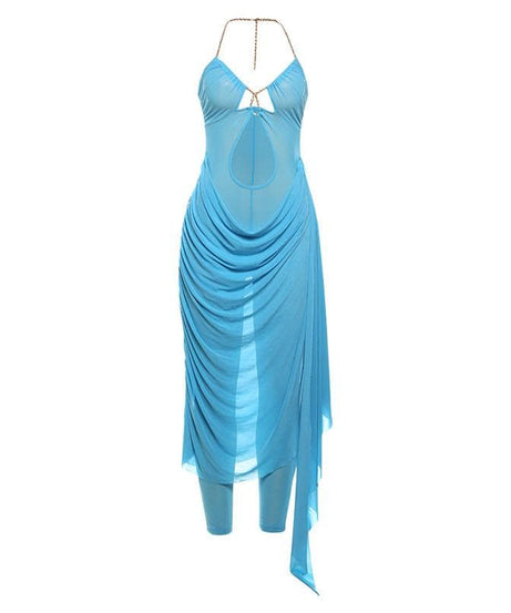 Ocean Mist Chain Halter Cutout Maxi Dress - Your Glamorous Statement for Holiday Parties & Tropical Getaways