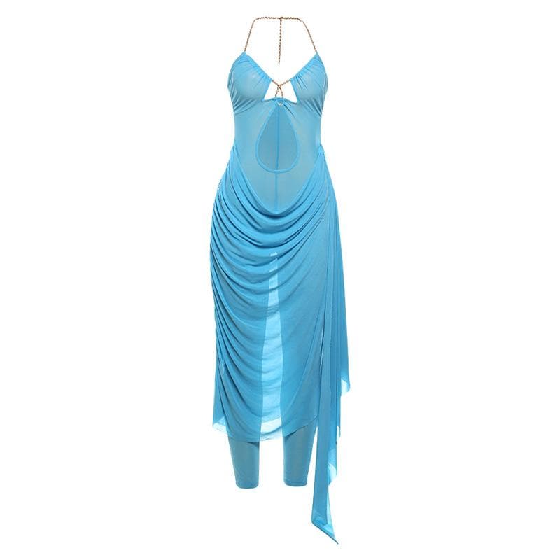 Ocean Mist Chain Halter Cutout Maxi Dress - Your Glamorous Statement for Holiday Parties & Tropical Getaways