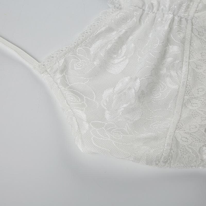 Enchanting White Rose Lace Halter Crop Top - Y2K Romantic Style for Fall & Halloween