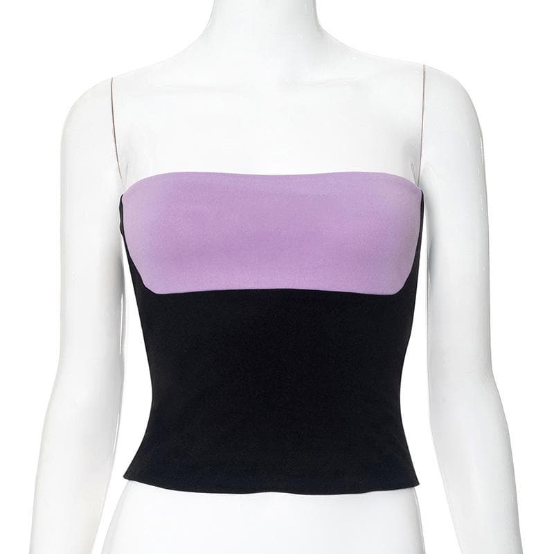 Effortless Fall Style: Lavender & Black 2-Way Backless Strapless Top – Your Chic Go-To