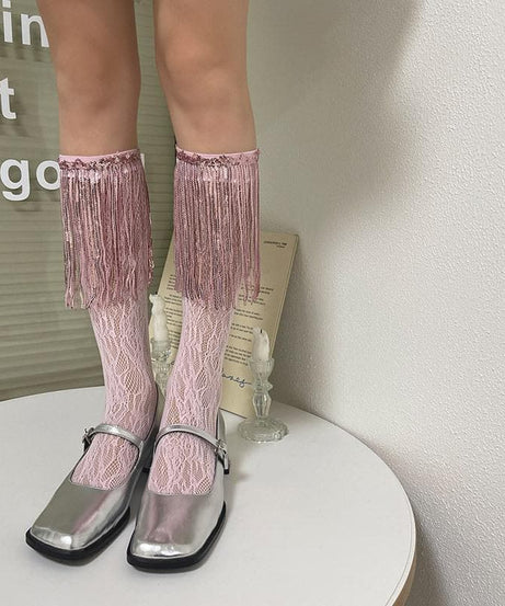 Dazzling Silver Fringe & Lace Ankle Socks – Your Ultimate Holiday Party Statement!