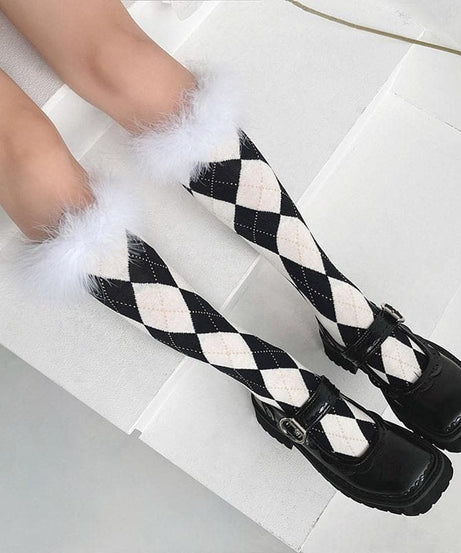 Cozy Chic Argyle Knee-High Socks with Faux Feather Trim | Fall & Holiday Style