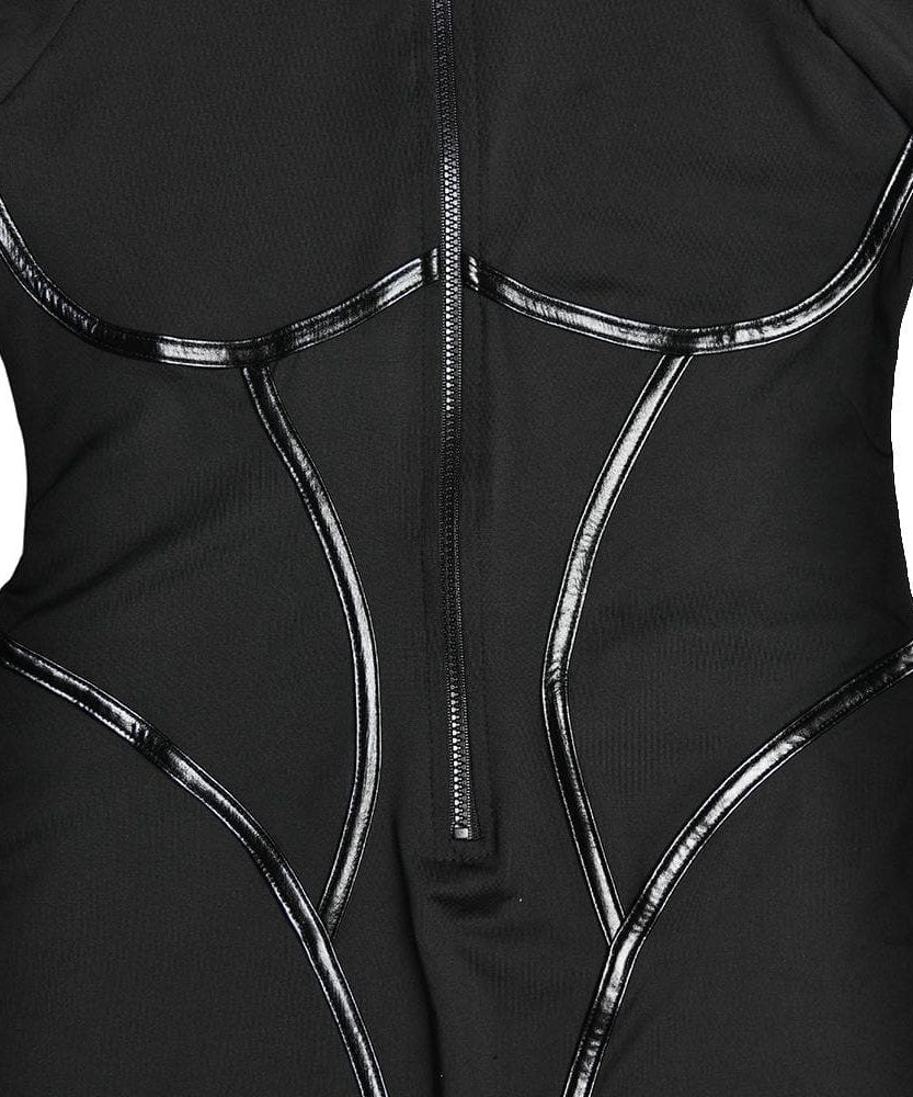 Sleek & Sculpted: High-Neck Zip-Up Contour Romper – Your Essential Fall & Halloween Statement