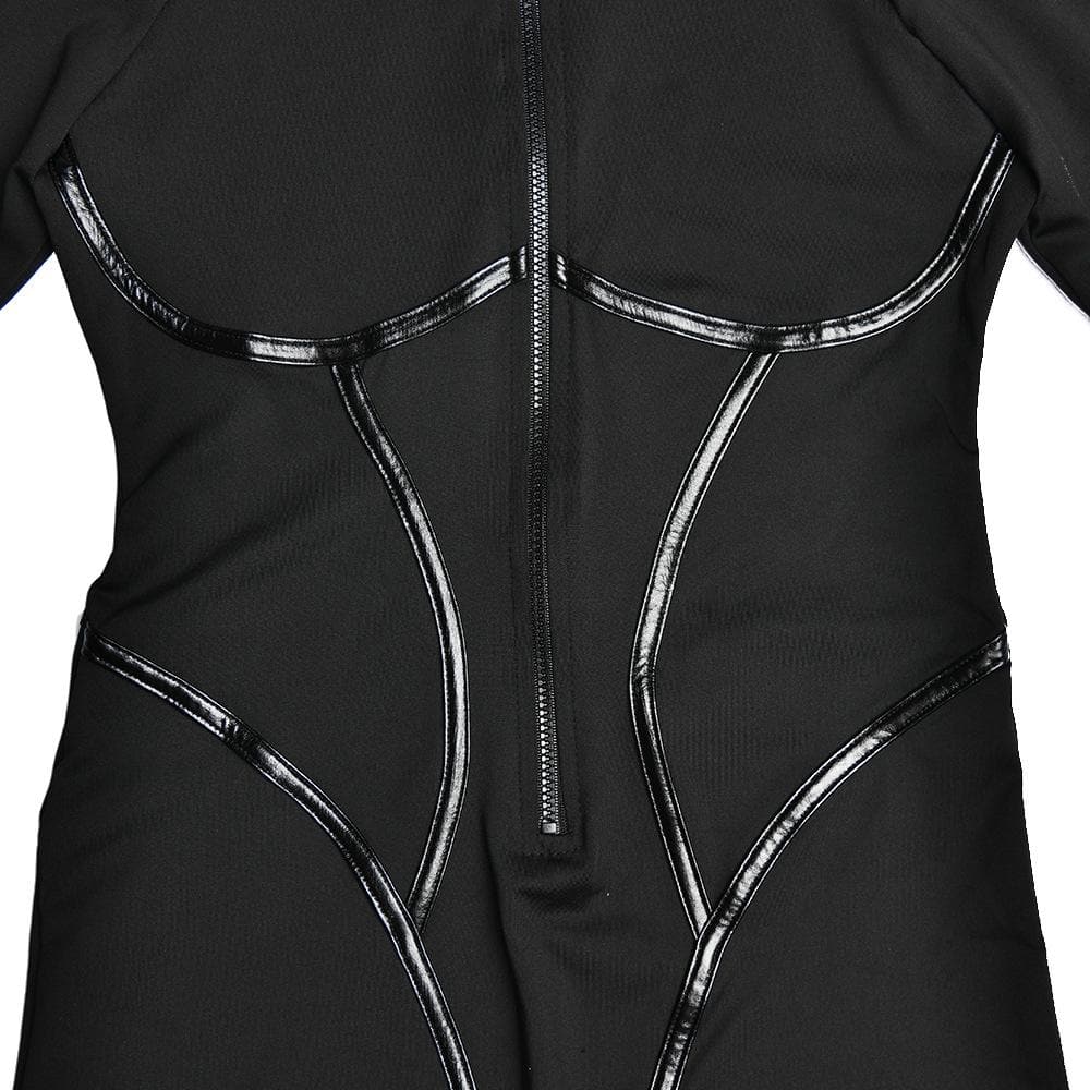 Sleek & Sculpted: High-Neck Zip-Up Contour Romper – Your Essential Fall & Halloween Statement