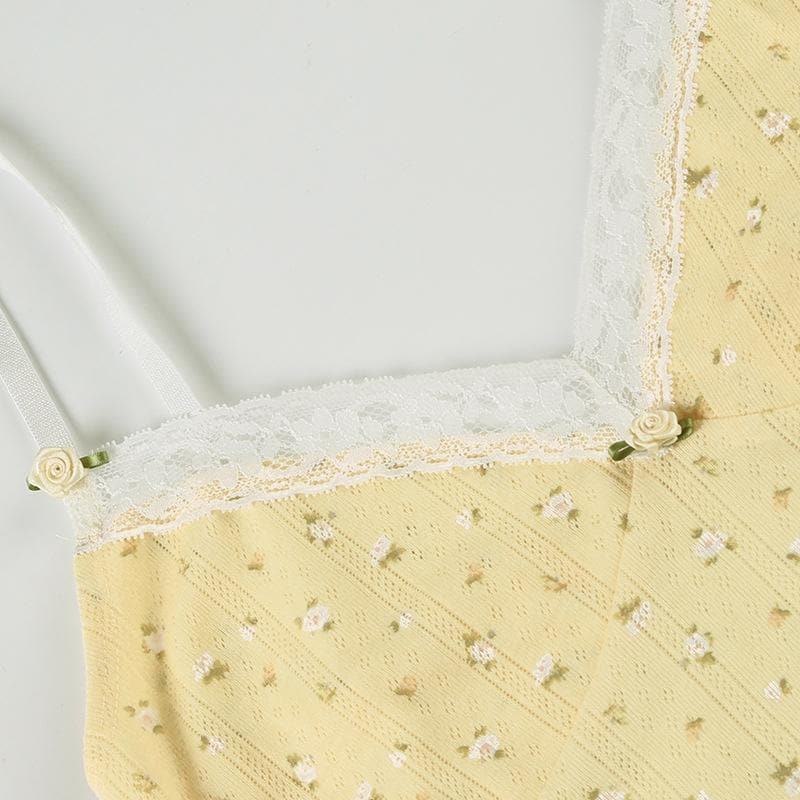 Cottagecore Dream: Dainty Yellow Floral Lace Cami Top – Your Sweet Fall Layering Essential